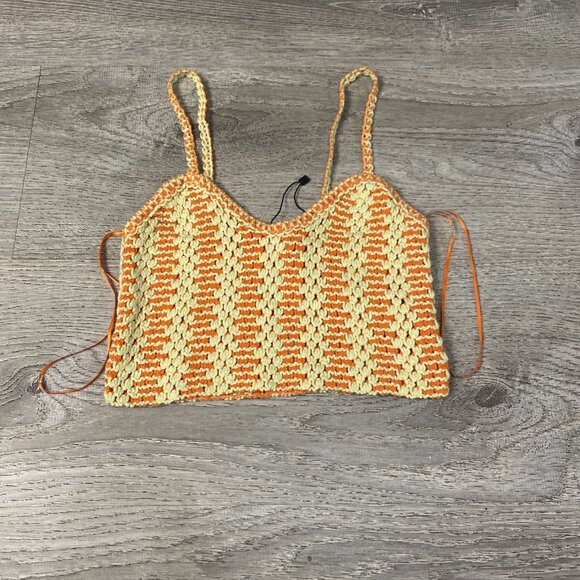 Zara Orange Bandeau Cropped Sweater Tank Top Size Medium Knit Crochet - Picture 1 of 3